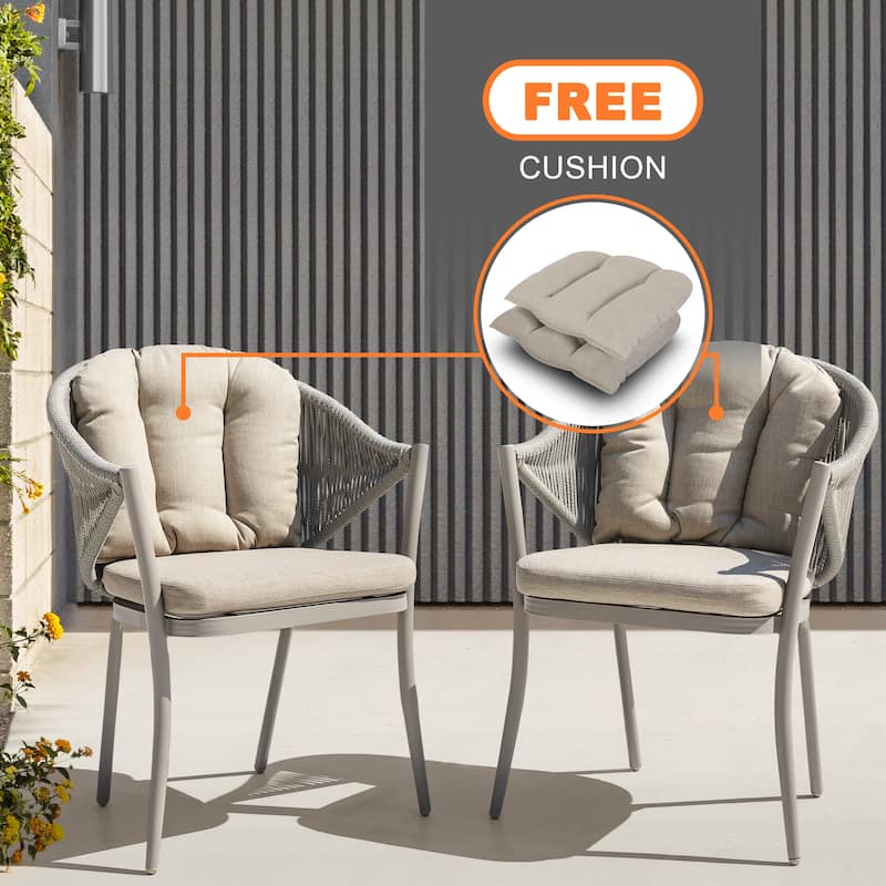 Outdoor 2-Piece Woven Rope Conversation Chair Set with Cushions