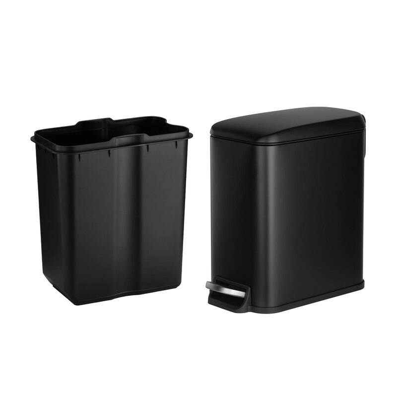 6L Slim Trash Can with Step Pedal, Soft-Close Lid, and Removable Inner Bin - Black