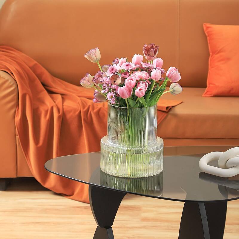 Ribbed Glass Vase, Large Glass Vase, Flower Vase, Fluted Glass Vase for Flowers, Modern Vase, Clear Glass Vase