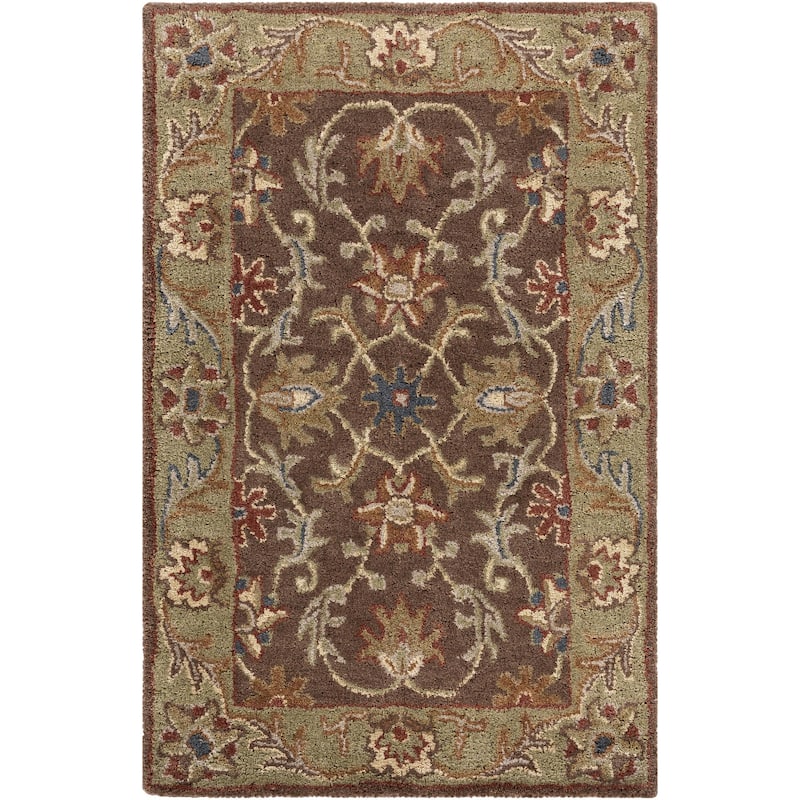 Livabliss Caesar Hand Tufted Traditional Border Wool Area Rug - 2' x 3' - Brown/Camel