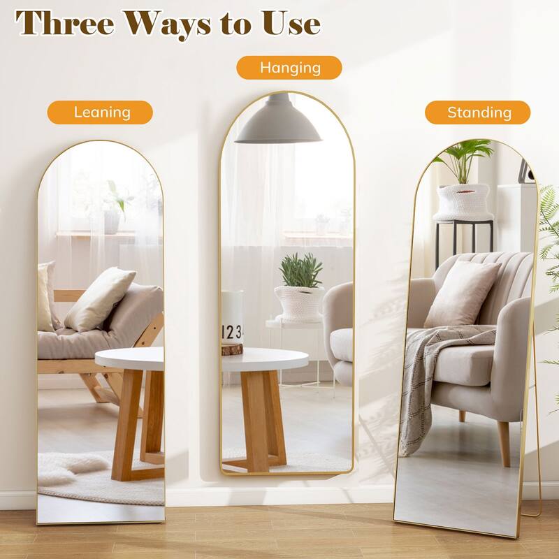 Arched Full Length Mirror with Stand, Floor Standing Mirrors for Bedroom Body Hanging Leaning Wall Living Room Cloakroom ﻿