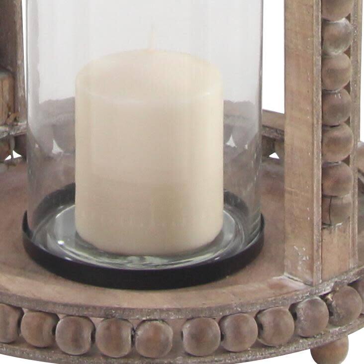 Reclaimed Wood Beaded Decorative Candle Lantern - Brown - Roche River Decor