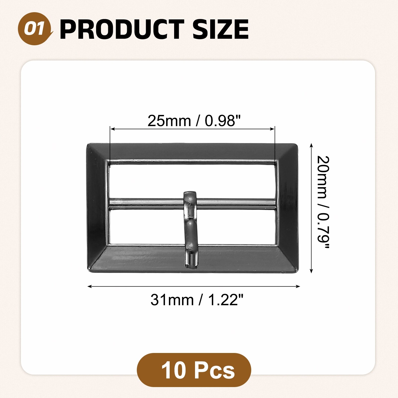 10Pcs Single Prong Belt Buckle, 0.7", 0.9", 1.1" Adjustable Rectangle Roller Buckles for Purse Bag Leather Craft