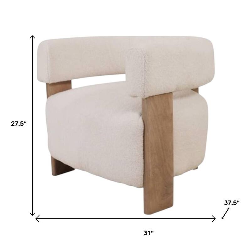 HomeRoots 31" White and Brown Boucle and Solid Wood Arm Chair - 31.00 in. x 27.50 in. x 37.50 in.