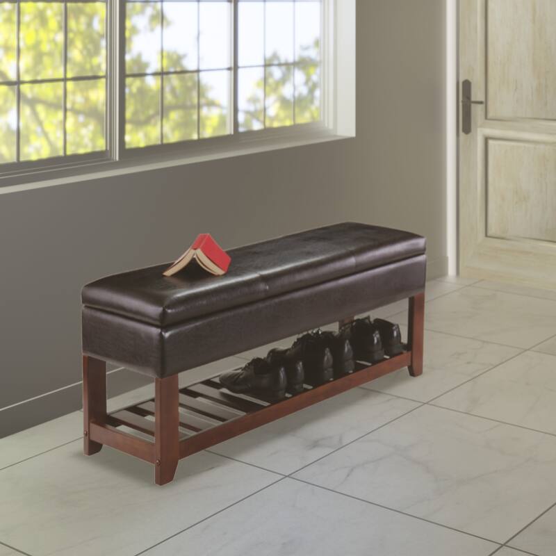 Monza Storage Chest Bench, Espresso and Walnut - 42.52"W x 15.75"D x 20.47"