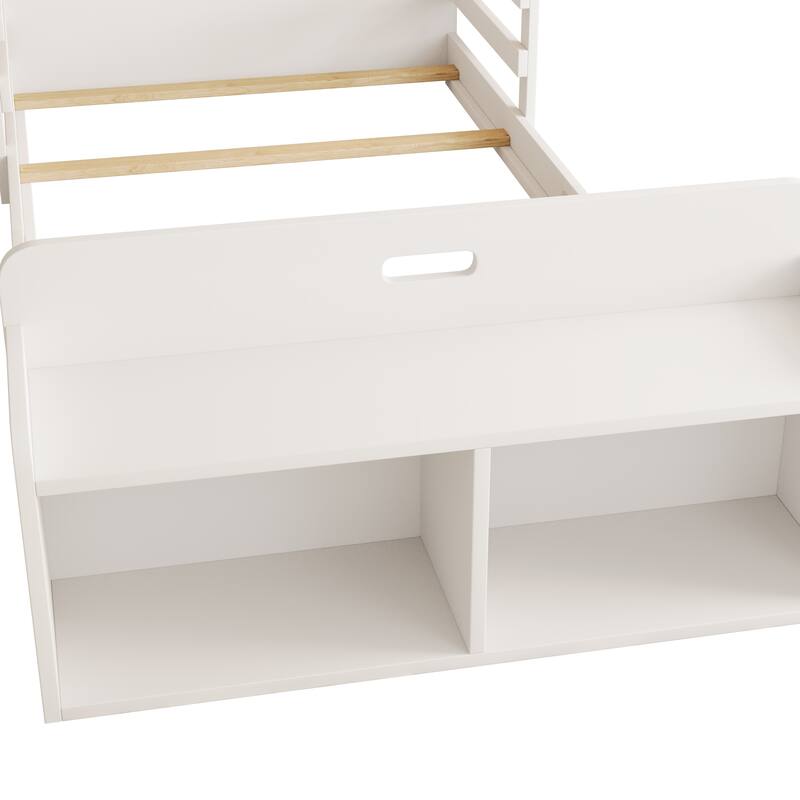 Twin Size Floor Bed with Storage Footboard and Guardrail