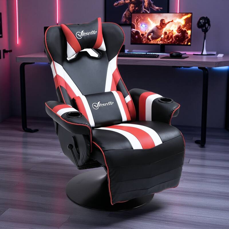 Steel Frame Racing Gaming Chair with Recliner, Footrest and Dual Cup Holders - Red/Black