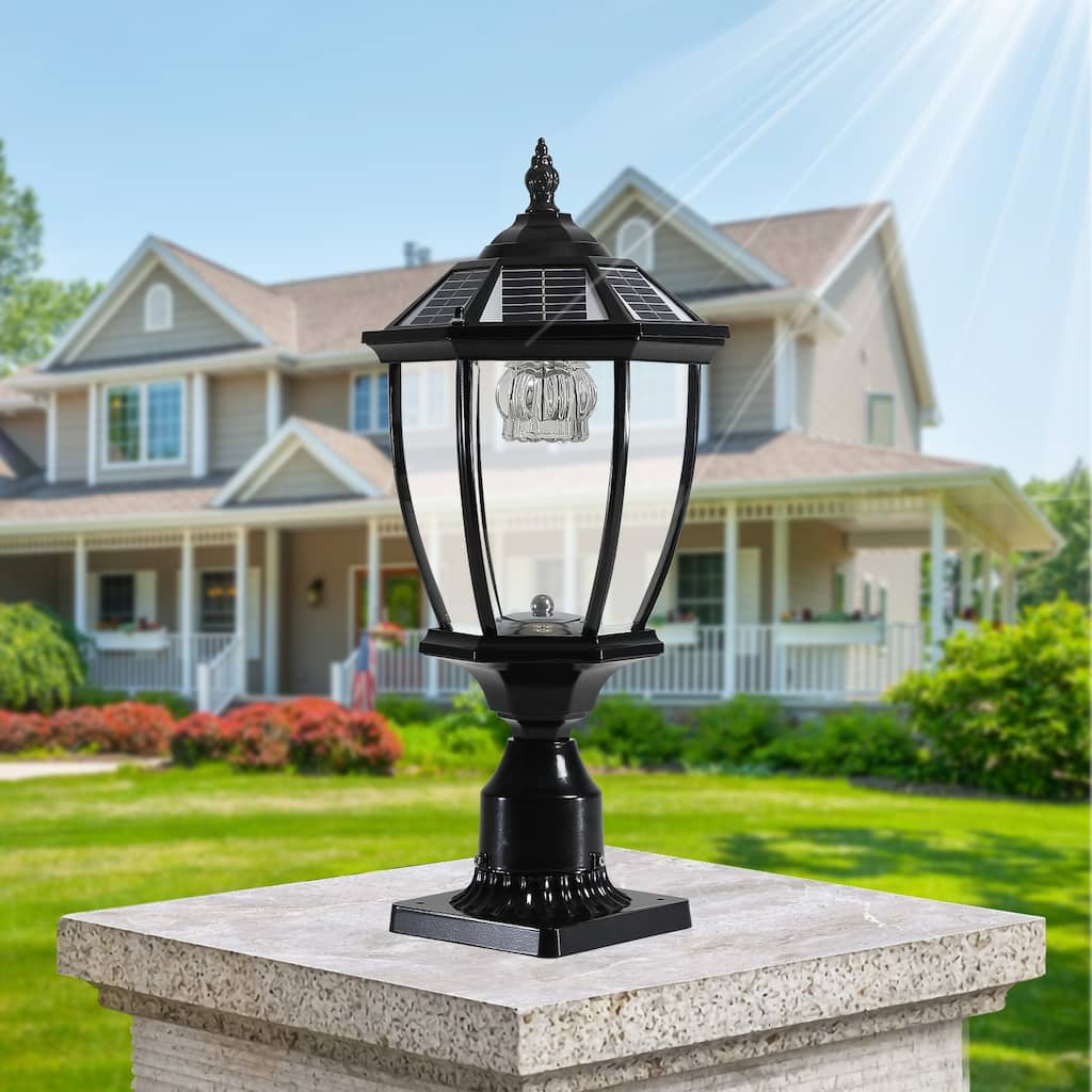 20"(H) Black Solar Powered LED Outdoor Lantern, Vintage Garden Light with Elegant Glass Design for Pathways, Yards(1-Pack)