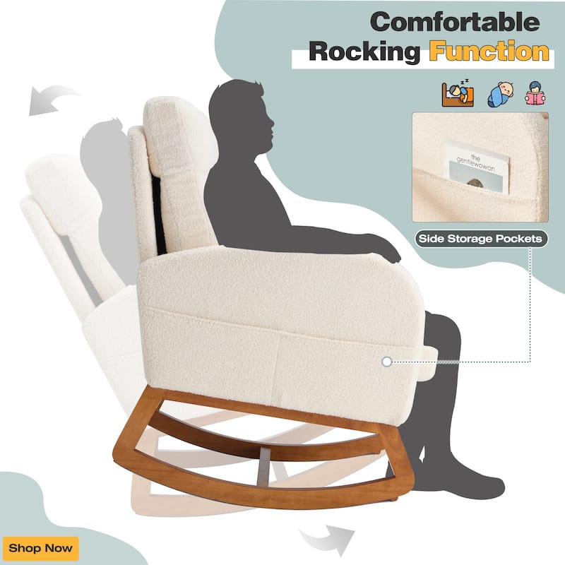 EROMMY Rocking Chair Indoor, Glider Chair with Pillow and Blanket, Living Room, Bedroom & Baby Room, Pink/ Beige/Gray