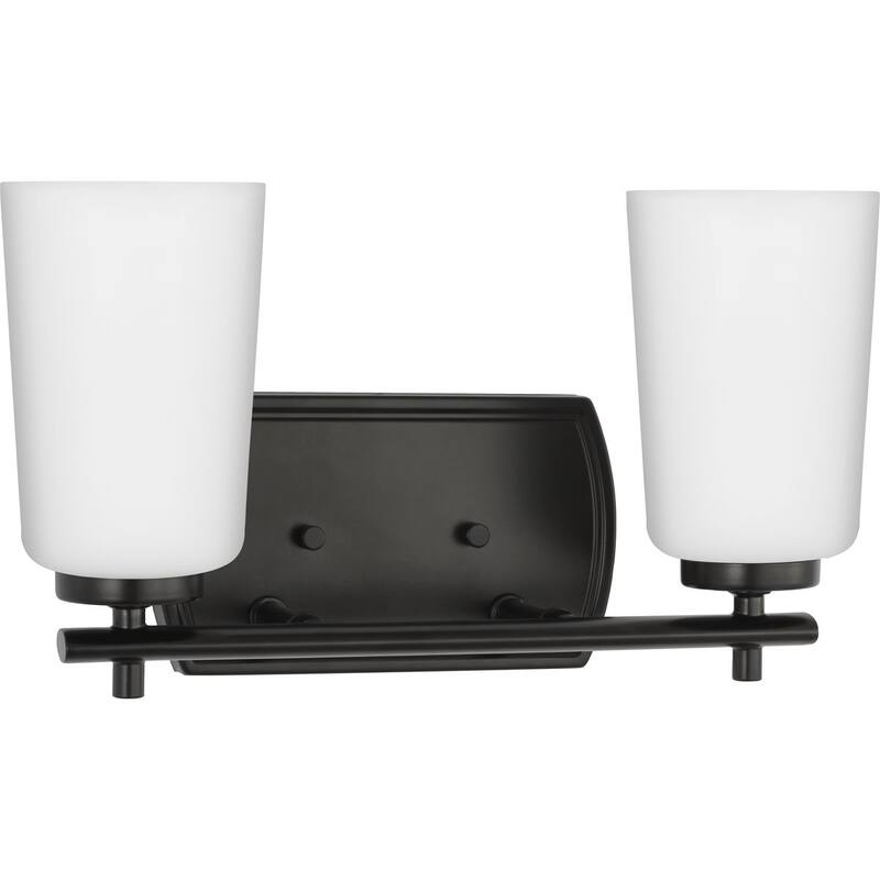 Adley Collection Two-Light Matte Black Etched Opal Glass New Traditional Bath Vanity Light - 13.875 in x 6 in x 7.625 in - 13.875 in x 6 in x 7.625 in