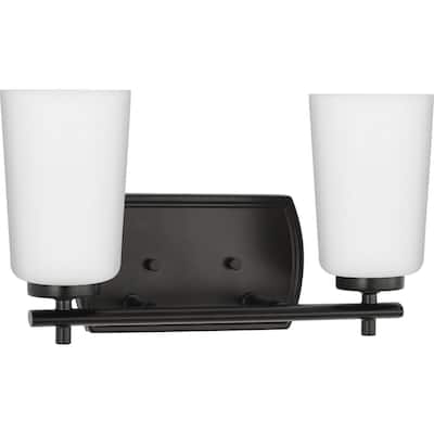 Adley Collection Two-Light Matte Black Etched Opal Glass New Traditional Bath Vanity Light - 13.875 in x 6 in x 7.625 in