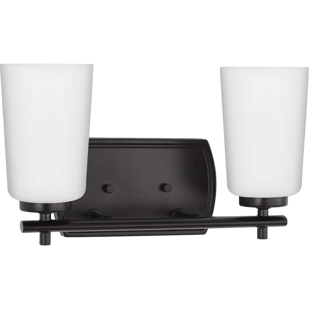 Adley Collection Two-Light Matte Black Etched Opal Glass New Traditional Bath Vanity Light - 13.875 in x 6 in x 7.625 in