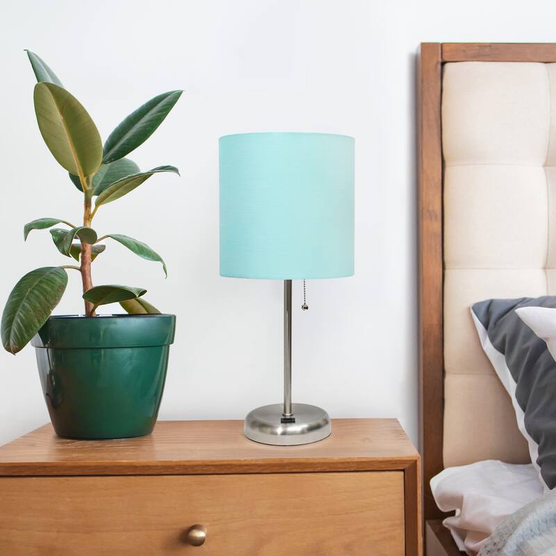 Creekwood Oslo 19.5" Bedside Usb Port Feature Metal Table Desk Lamp - Brushed Steel/Aqua Shade - 9x9x15
