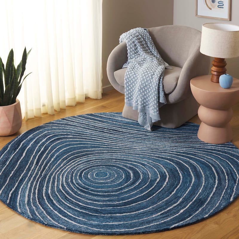 SAFAVIEH Handmade Abstract Hannelie Modern & Contemporary Rug - 6' Round - Blue/Ivory