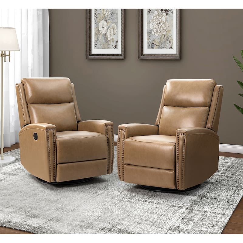 Fiacro 30.31"Wide Modern Genuine Leather Wingback Swivel Rocker Recliner with Nailhead Trims, Set of 2