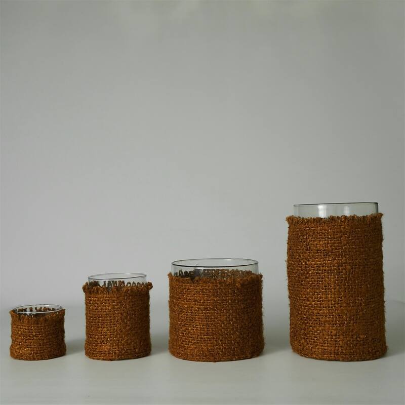 Votive Wapped in Mustard Fabric 6"x6"- A