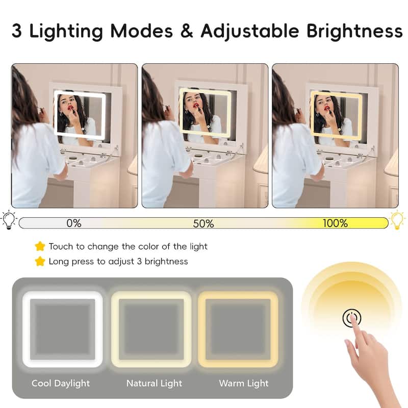 Makeup Vanity Table with Mirror and Lights, 3-Mode LED, 7 Storage Drawers and Adjustable Flip-Top for Bedroom Use