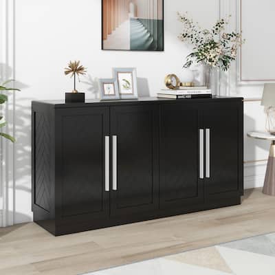 Sideboard with 4 Doors Large Storage Space Buffet Cabinet with Adjustable Shelves and Silver Handles for Kitchen, Dining Room