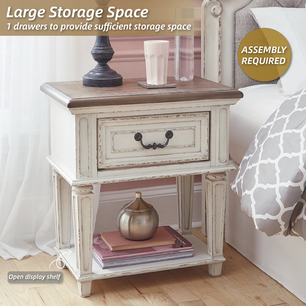 Signature Design by Ashley Nettle Bank 1-drawer Chipped White and Brown Wood Nightstand