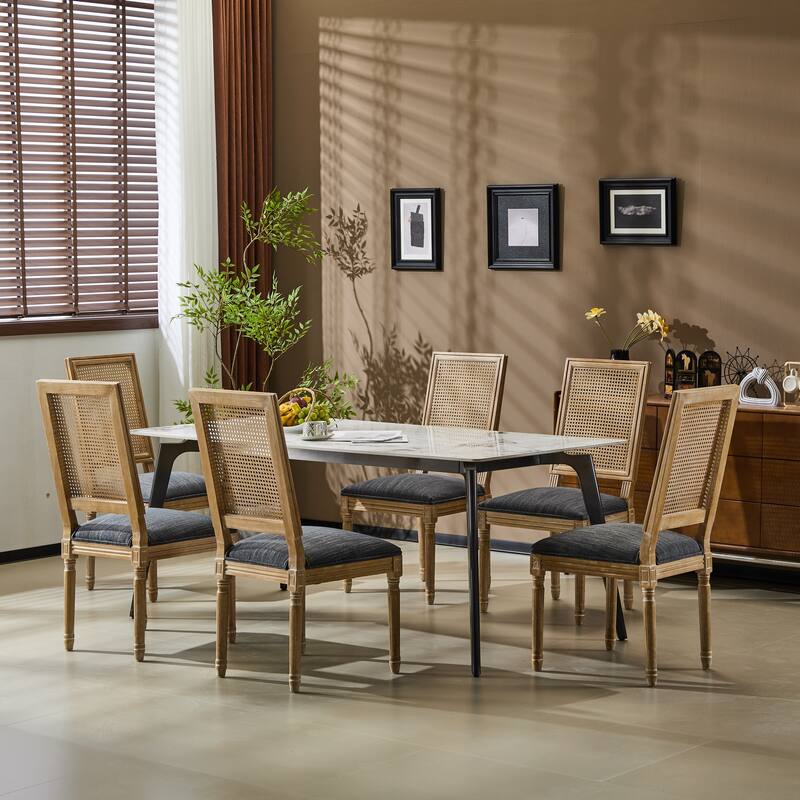 French Country Dining Chairs w/ Rustic Weathered Finish & Solid Rubberwood Frame - Set of 2 - Blue Gray-6