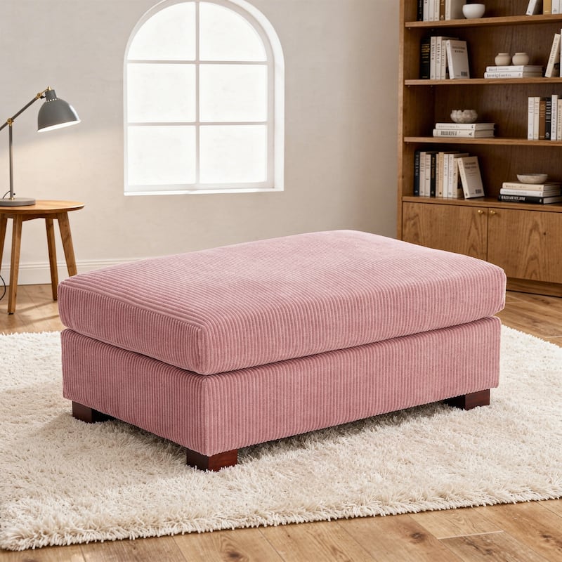Modern Rectangle Oversized Stripe Corduroy Ottoman - Pink
