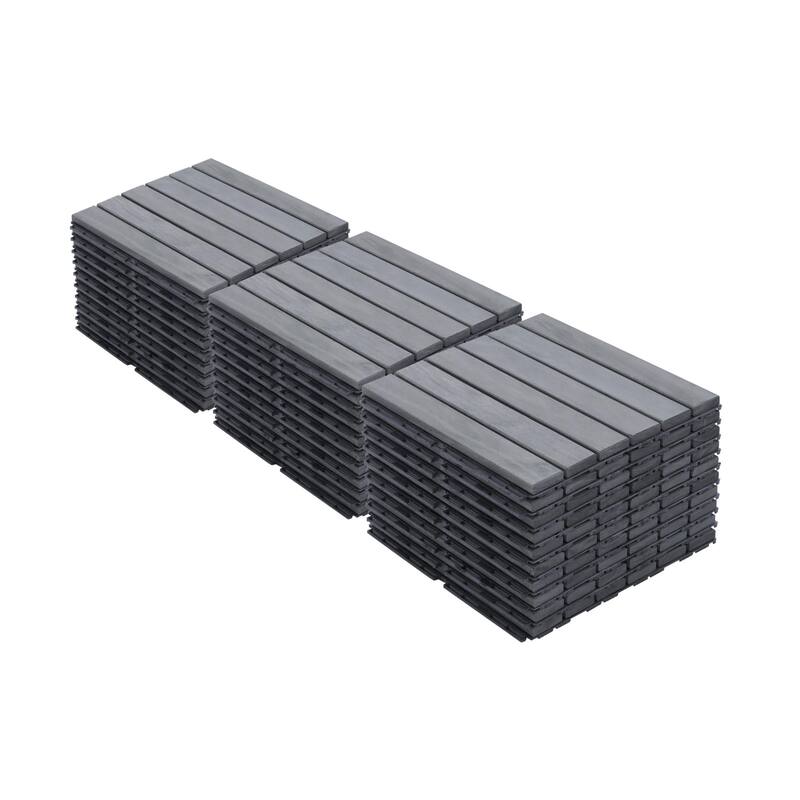 30 PCS Interlocking Deck Tiles Striped Pattern, 12" x 12"Square Acacia Hardwood Outdoor Flooring for Patio,Bancony,Pool Side - Light Gray