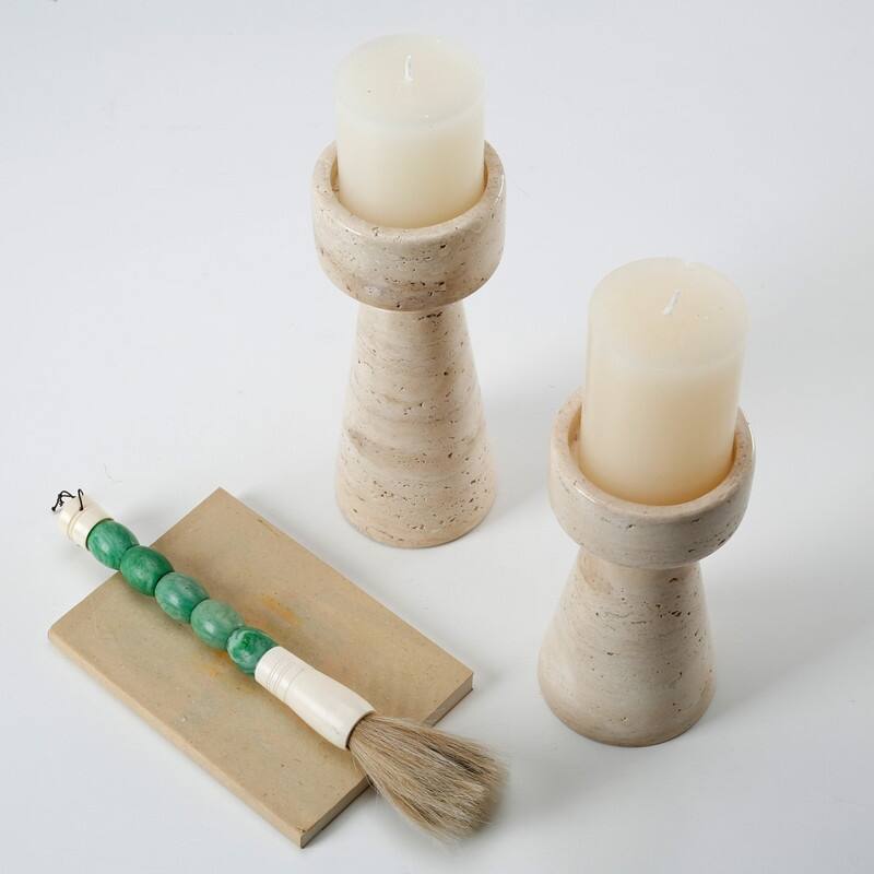 Set Of Two Travertine Candle Holder