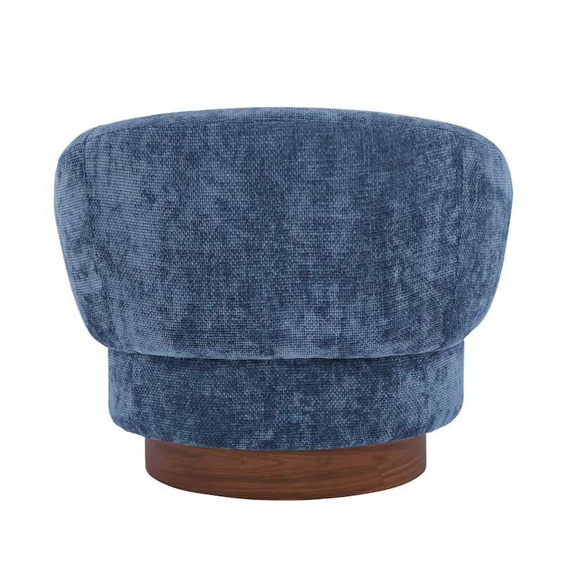Chenille Upholstered Swivel Barrel Accent Chair with Solid Wood Base for Living Room