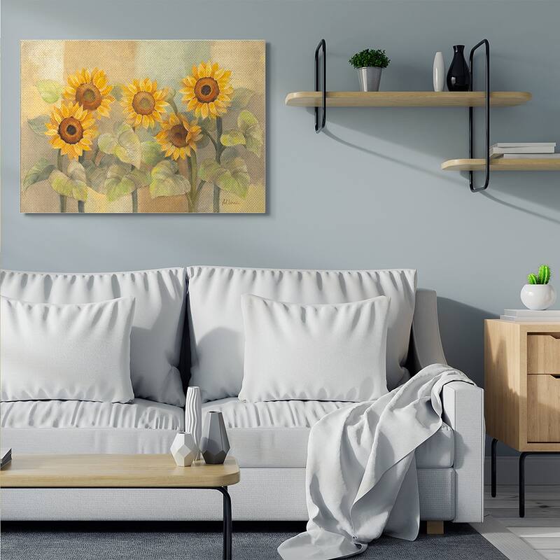 Stupell Soft Vintage Sunflower Floral Field Yellow Green Canvas Wall Art