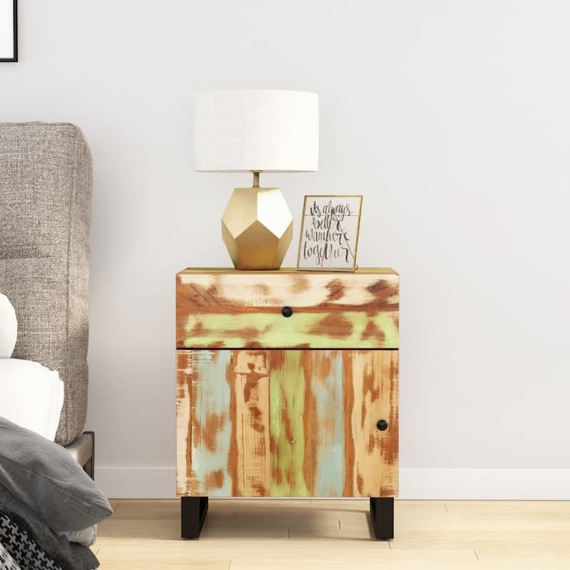 vidaXL Bedside Cabinet 19.7"x13"x23.6" Solid Wood Mango&Engineered Wood - Multi reclaimed wood