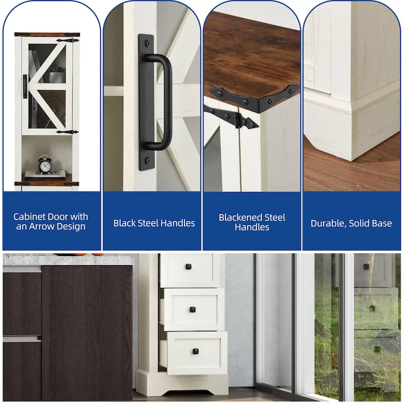 Moasis Farmhouse 67" Tall Linen Tower Bathroom Cabinet with 3 Drawers