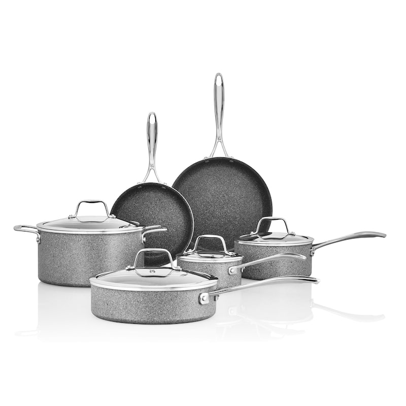 Henckels Capri Series 10 Piece Non-Stick Cookware Set Made with Granitium Non-Stick Coating - Grey - 10-pc - Grey - 10 Piece - 10-pc