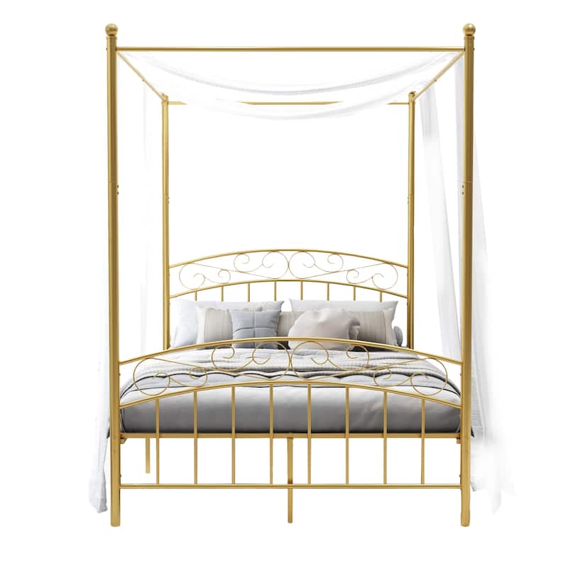 Alazyhome Traditional Metal 4-post Canopy Bed Frame