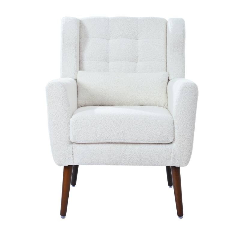 Teddy Fabric Accent Chair, Upholstered Single Sofa Chair, Lounge Reading Chair with Pillow Backrest & Tapered Wooden Legs