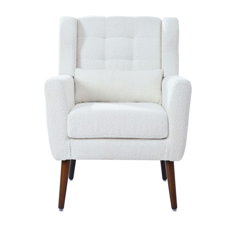 Teddy Fabric Accent Chair with Wooden Legs and Mid-Century Lounge Chair (275lb Capacity)