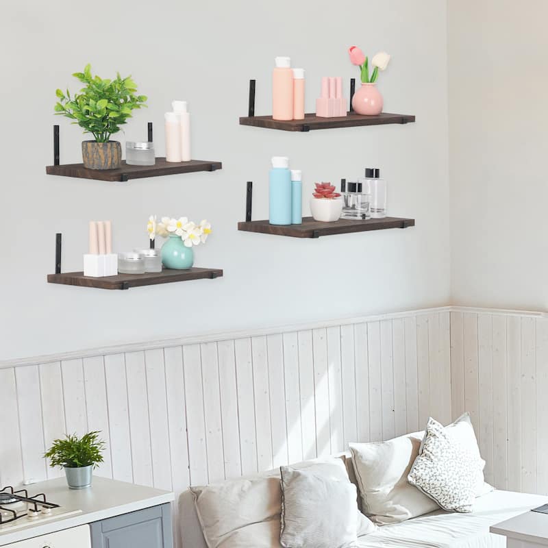 Wood Floating Shelves, Set of 4 Wall Mounted Shelves for Bathroom Bedroom Living Room, and Kitchen Wall Decor 15.7*5.9in