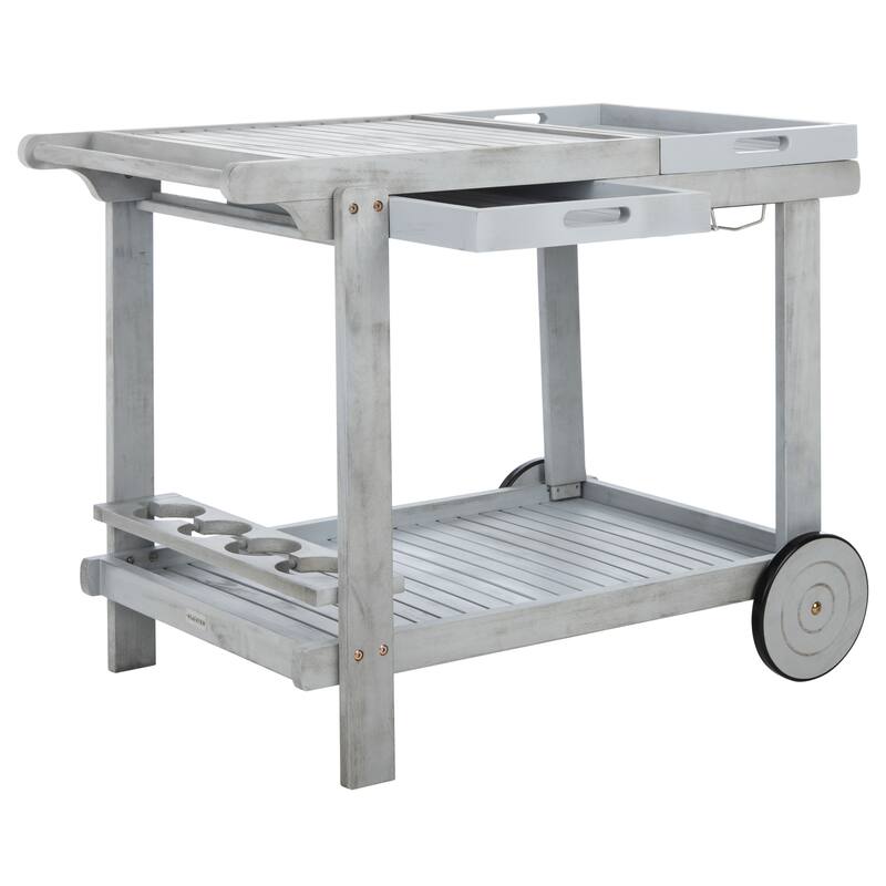 SAFAVIEH Outdoor Nallely Acacia Wood Tea Trolly - 24Wx39Dx30H