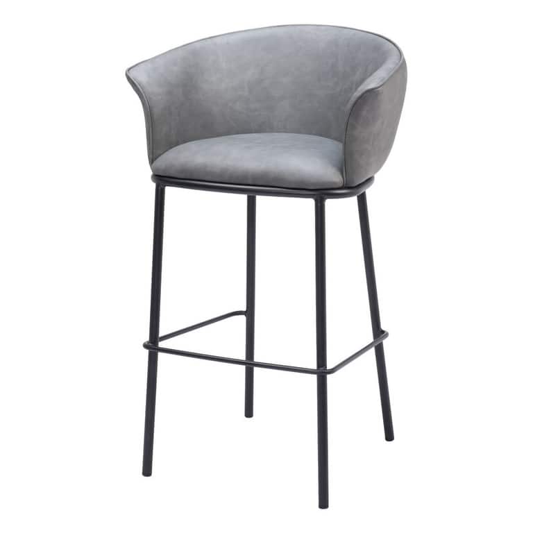 30" Gray And Black Faux Leather And Steel Bar Height Bar Chair