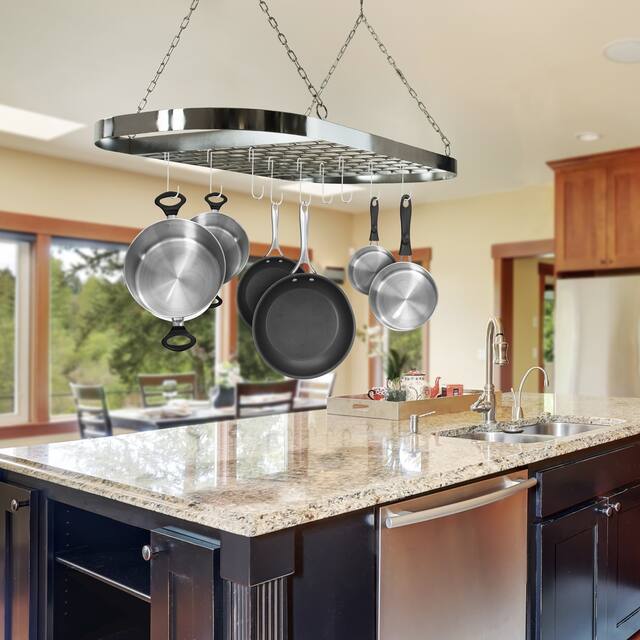 Ceiling mounted Pot Rack with Hooks - Chrome