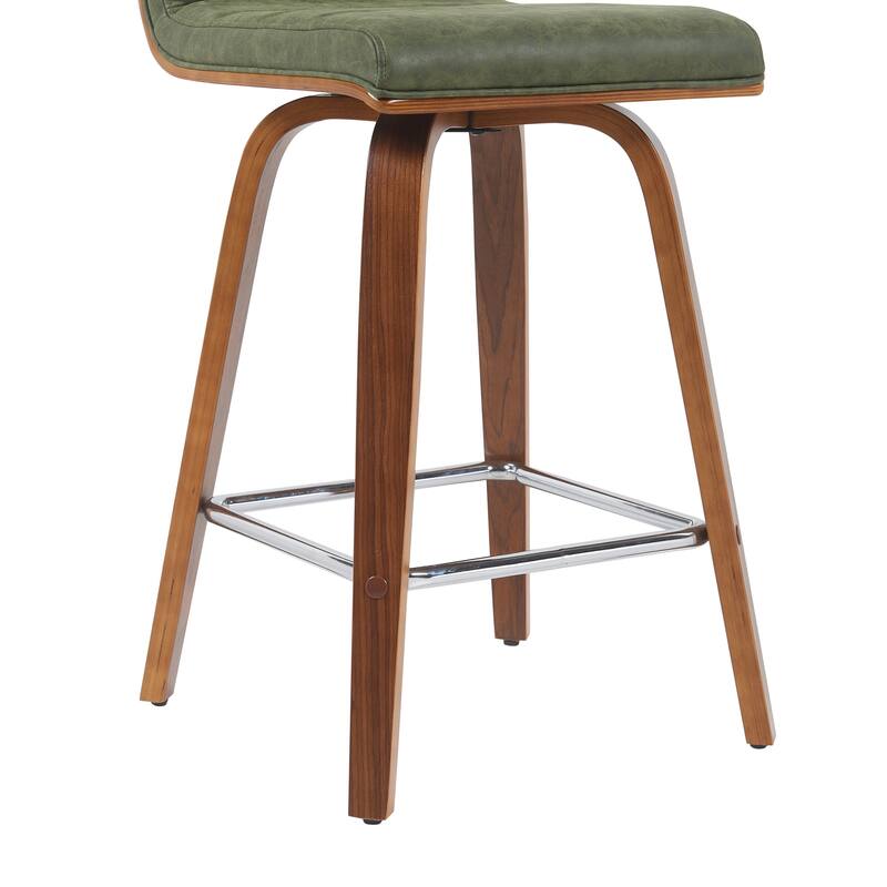 Skara Mid-Century Swivel Counter Stool, Upholstered Counter Height Chair with Bentwood Legs