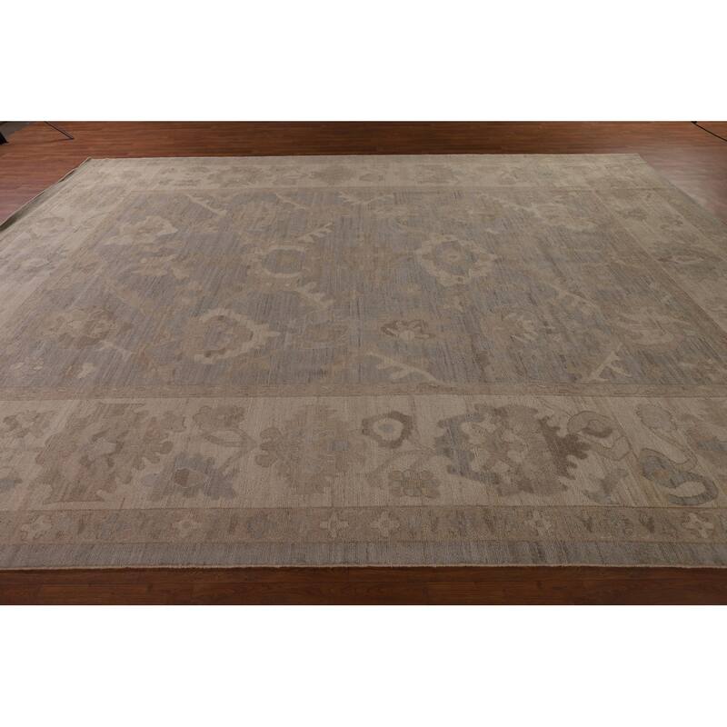 Gray Oushak Vegetable Dye Large Area Rug Handmade Wool Carpet - 10'4" x 13'10"