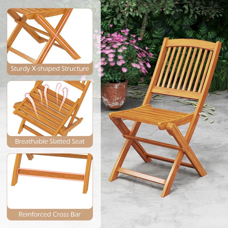 Costway Outdoor Folding Chairs Set of 4 Acacia Wood High-Back Chair - See Details