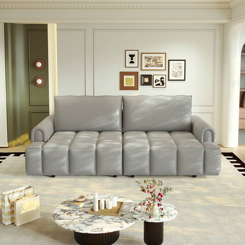 90.2" Sleeper Sofa with Pull-Out Bed, 3-in-1 Convertible Sofa Bed, Large Teddy Loveseat with Adjustable Backrest & Storage Seats