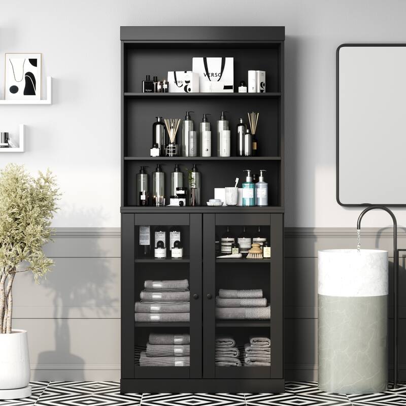 100% Solid Wood 32" Bathroom Cabinet with Optional Doors by Palace Imports - Black - 2 Doors Glass