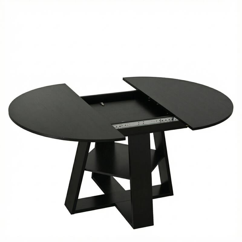 43"-59" Extendable Oval Dining Table with Storage Base, Modern Round to Oval Kitchen Table