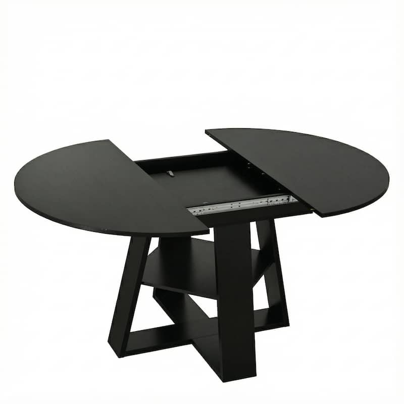 43.3in-59in Extendable Round Dining Table for 4-8, Oval Dining Table with Removable Leaves Space Saving with Storage Shelf