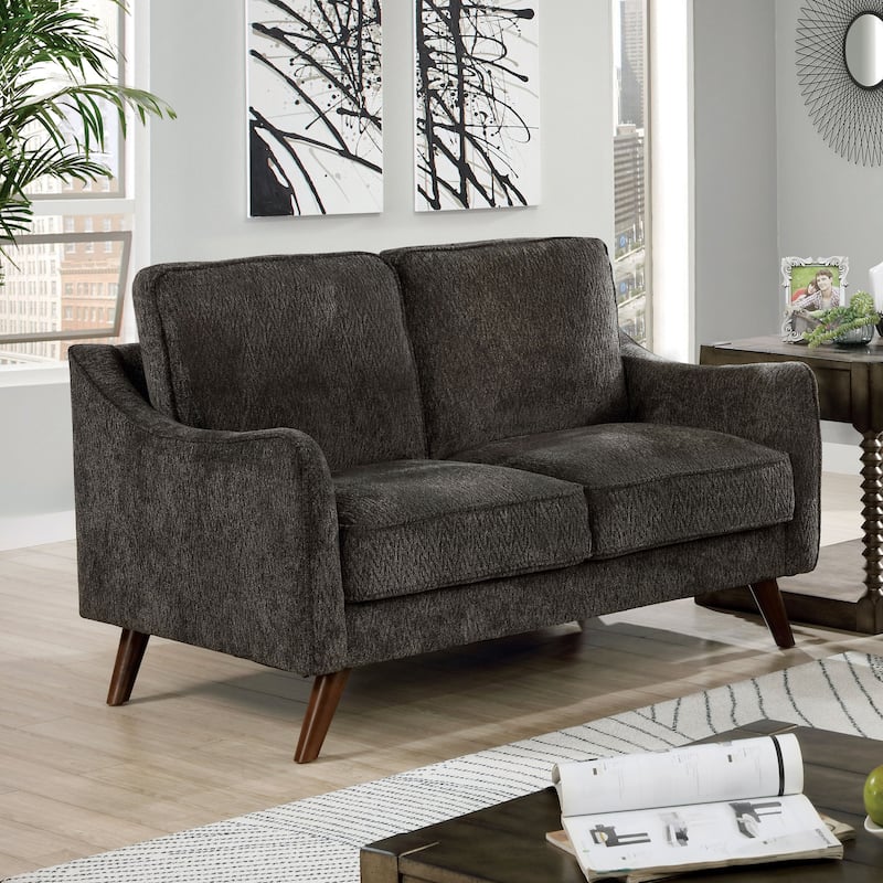 Pelteker Mid-Century Modern Chenille Loveseat by Furniture of America - Dark Grey