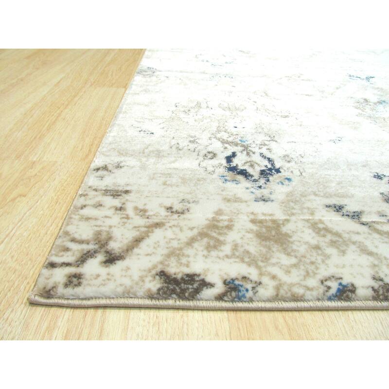 Ivory Transitional Floral Distressed Bohemian Isabella Area Rug - 5' 3 x 7' 3
