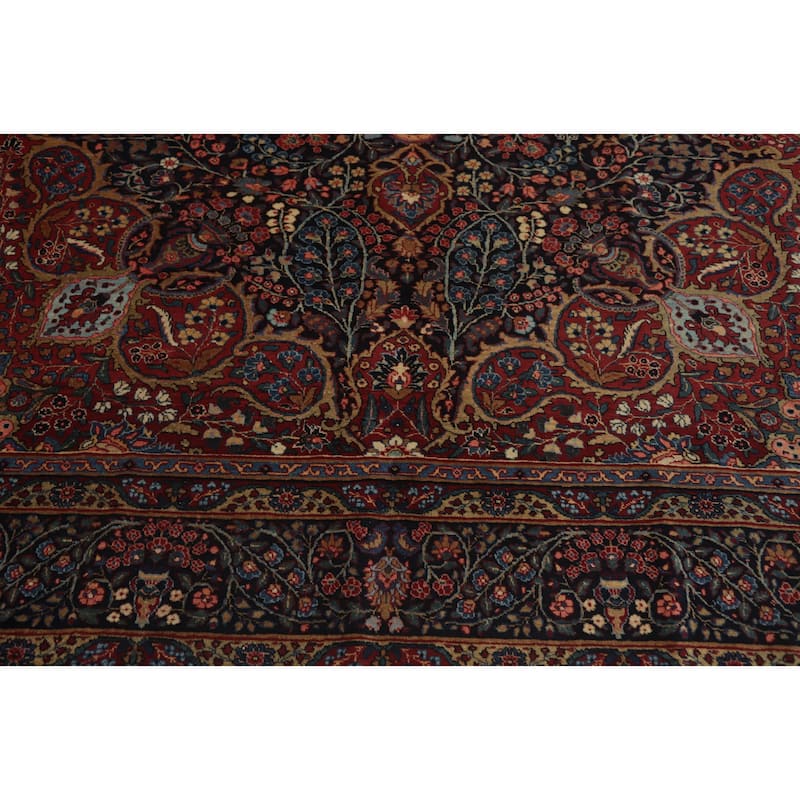 Hand Knotted Oriental 100% Wool Carpet Traditional Floral Navy Blue & Blues Tabriz Area Rug - 11' 7'' X 7' 9''