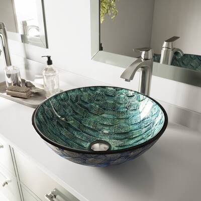 VIGO Giovanni 17"L x 17"W Glass Vessel Sink and Linus 12"H Faucet Set